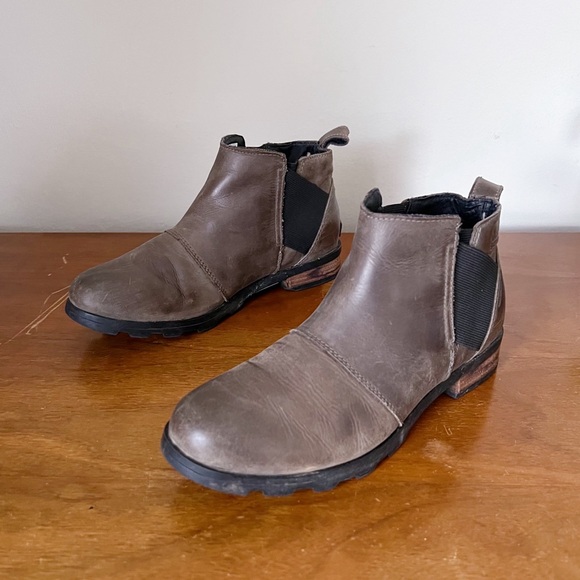 SOREL • Emelie chelsea boots Quarry grey taupe leather waterproof low ankle - Picture 2 of 12